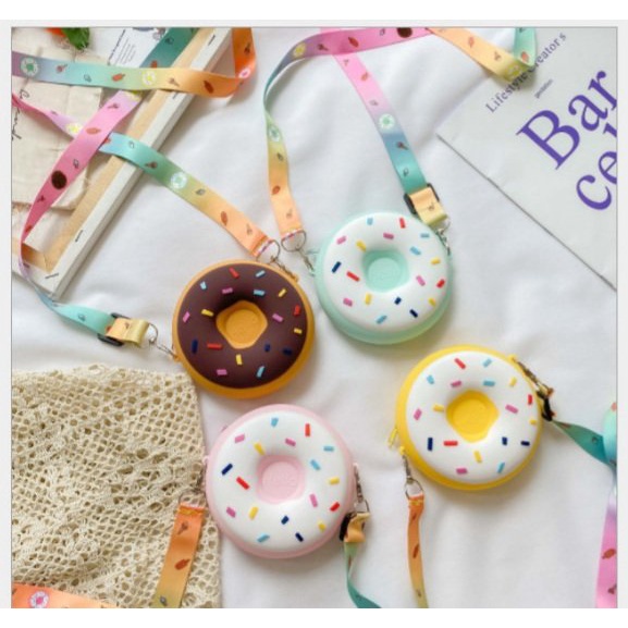 Túi đeo chéo silicon hình cầu vồng & bánh donut cho bé gái siêu dễ thương, túi phụ kiện TR32