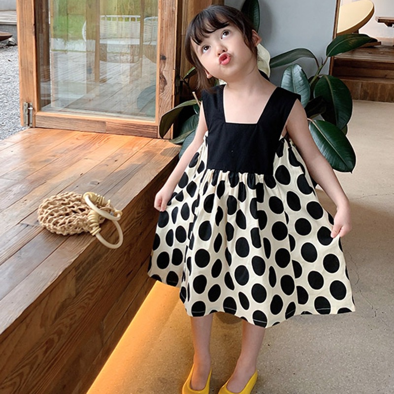 Đầm Công Chúa Hai Dây Cổ Vuông Chấm Bi Se7en Phong Cách Hàn Quốc Cho Bé Gái