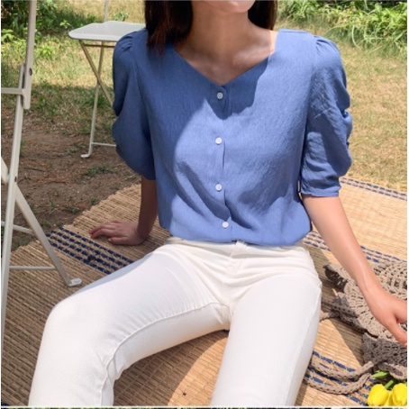 Áo Blouse Trơn ENVYLOOK Bulletin Shirring Blouse GomiMall