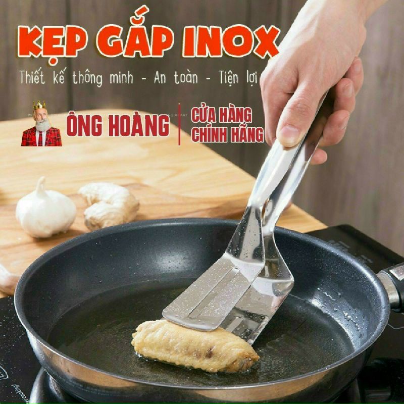 $Giá sốc$ Kẹp gắp lật đồ ăn bản rộng bằng inox sáng bóng (kẹp cá) - xẻng gắp lật đồ đa năng chiên, rán, sào, nấu- loại 1