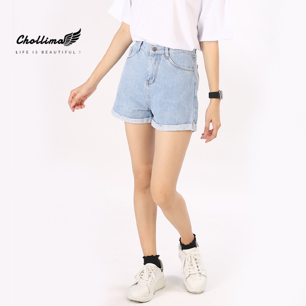 Quần shorts jean nữ Chollima lật lai trơn nhiều màu phong cách hàn quốc QS001