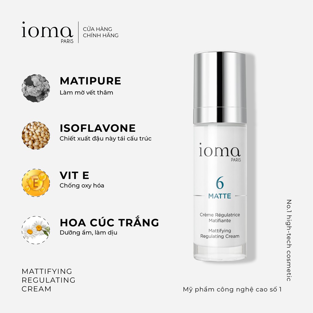 Kem dưỡng da ngày và đêm giảm bã nhờn Ioma Paris Mattifying Regulating Cream - Day and Night 30ml