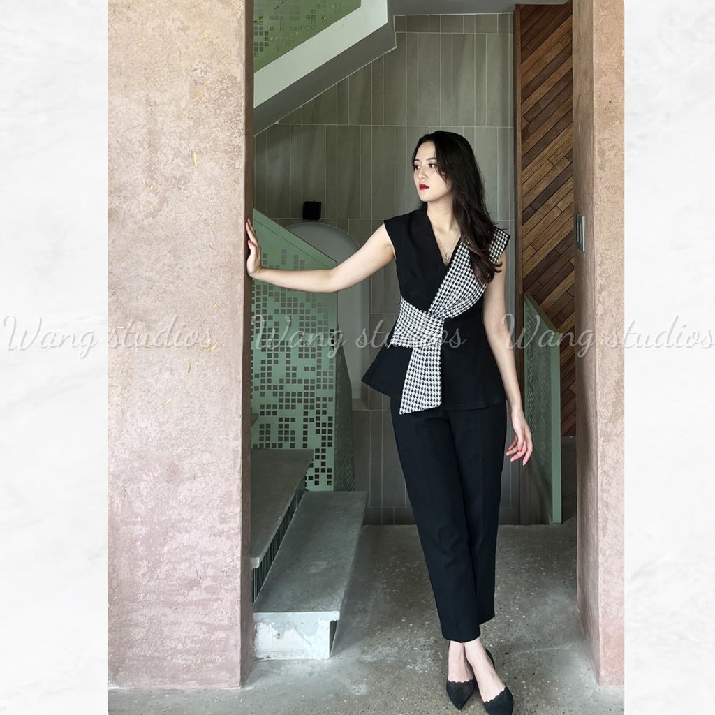 Set vest nữ Wang mix vạt họa tiết quần baggy sang chảnh đi làm đi chơi đi sự kiện lịch sự