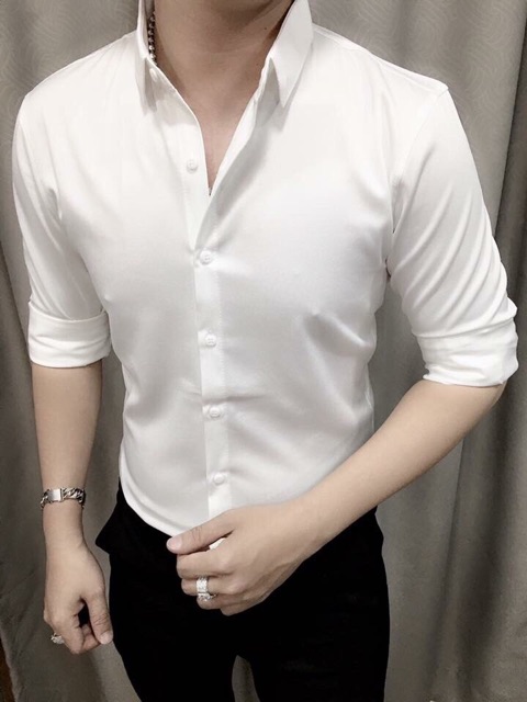 Áo sơ mi lụa nam cao cấp trắng trơn hàn quốc TCS 07 | BigBuy360 - bigbuy360.vn