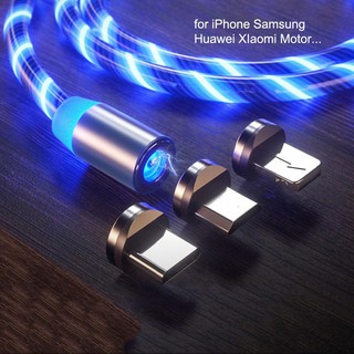 Cáp sạc từ hút nam châm đầu micro usb, type C và Lightning dây dù có led