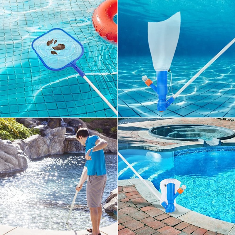 Pool Vacuum Cleaner,2 in 1 Pool Cleaning Kit Portable Jet Vacuum Head Pool Maintenance Kit with 5 Pole Section & Skimmer