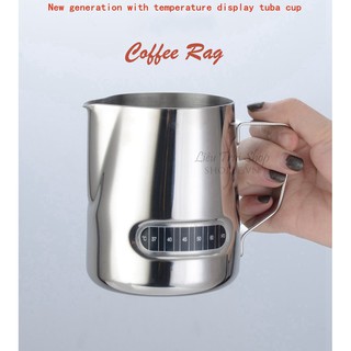 Ca đánh sữa rót bọt sữa ca lắc sữa cảm biến đo nhiệt độ pha cà phê cafe Capuchino Latte inox 304 600ml
