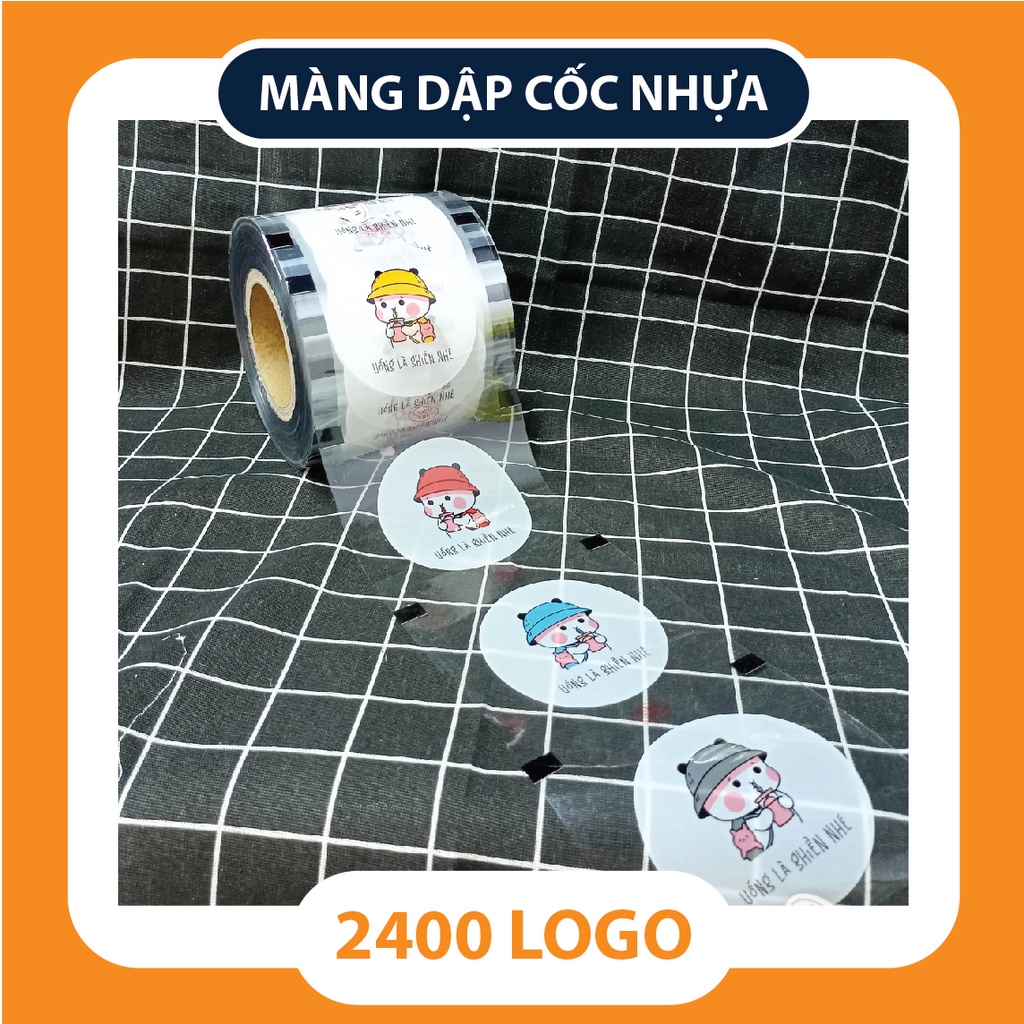 Cuộn màng ép cốc nhựa, màng ép ly nhựa, màng dập cốc in sẵn 2400 logo/cuộn dùng cho cốc 300 ml, 500 ml, 700 ml