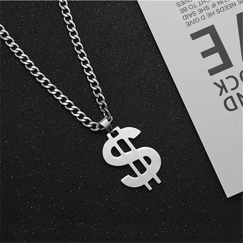 Vòng cổ chuỗi xích BROO mặt đồng đô la, dây chuyền titan phong cách hiphop cho nam nữ