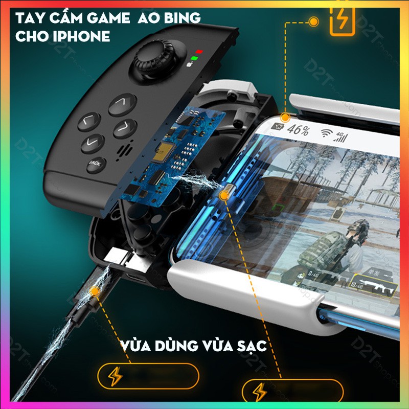 Tay cầm chơi game Gamwing Ao Bing cho iPhone chơi PUBG, Liên quân, Liên minh có cổng cắm tai nghe, autotap trên iOS 14