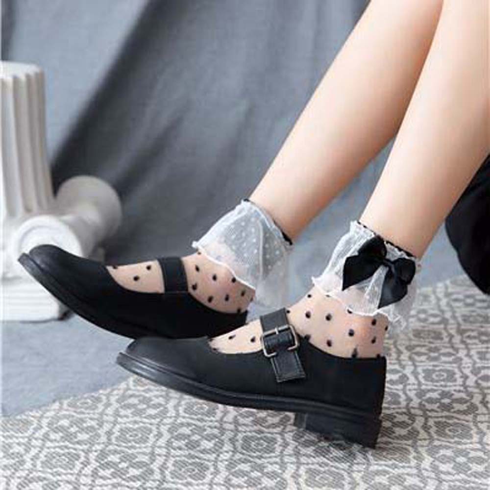 Vớ Cổ Trung Vải Lụa Phối Ren Họa Tiết Chấm Bi Nhiều Màu Sắc Phong Cách Nhật Bản Thời Trang Mùa Hè Cho Nữ