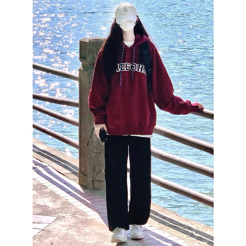 Áo Khoác Hoodie Đỏ Form To Nam Nữ Unisex Mũ 2 Lớp This Dáng Rộng Tay Bồng