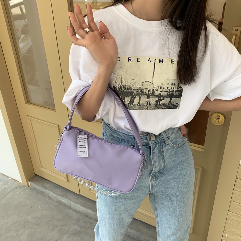 Túi đeo chéo IELGY da mềm màu trơn dây đeo xỏ hạt trong suốt thời trang cho nữ