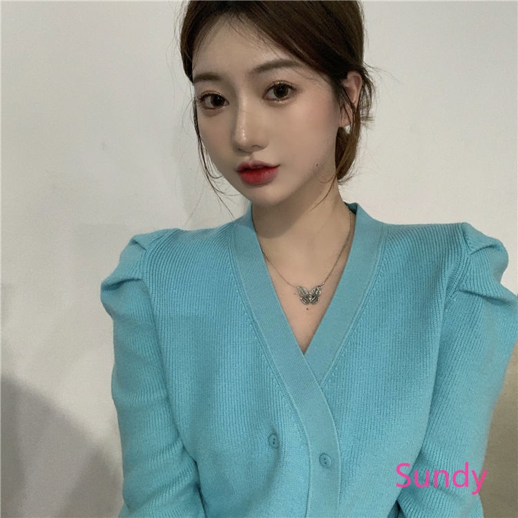 Áo Cardigan Dệt Kim Tay Dài Cổ Chữ V Thời Trang Mùa Thu Cho Nữ