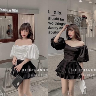 Áo crop trễ vai tay bồng