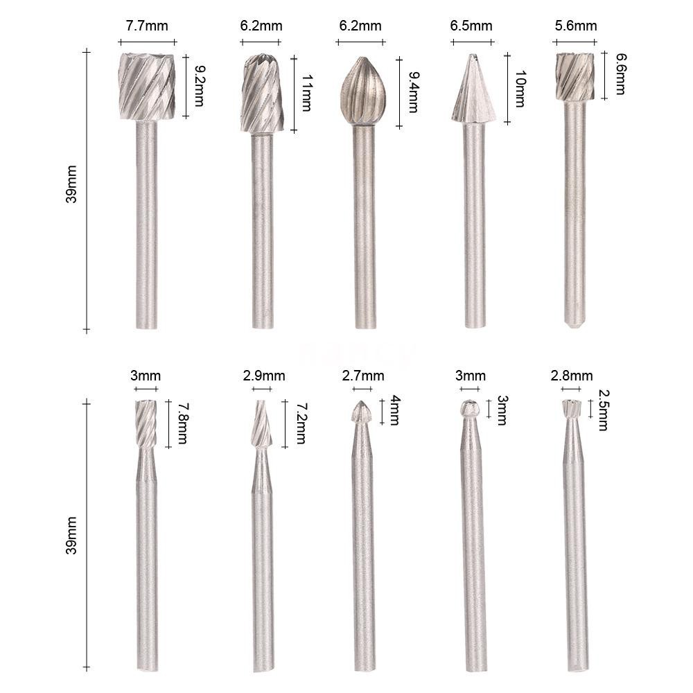Bộ 10 cái đầu khoan mài HSS 3mm cho gia công gỗ