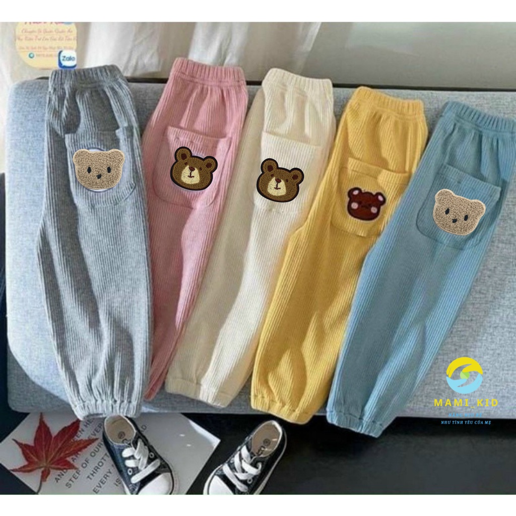 Quần Nỉ Cho Bé, Quần Dài Thu Đông Cho Bé Bomber bo gấu, chất thun tăm tổ ong mềm, giãn tốt, Shop Mamikid
