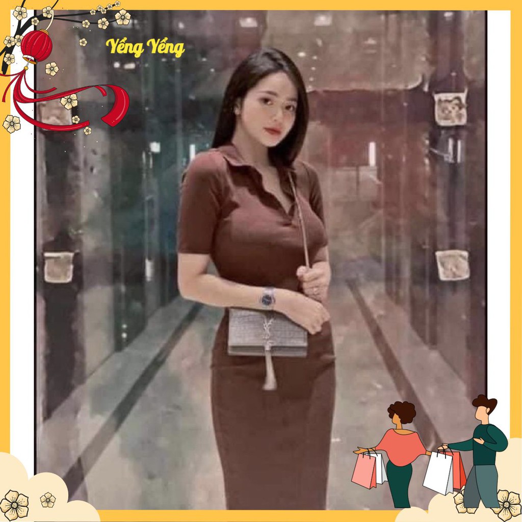 VNU104 - VÁY MIDI TAY LỠ CỔ ĐỨC KHUY CÀI