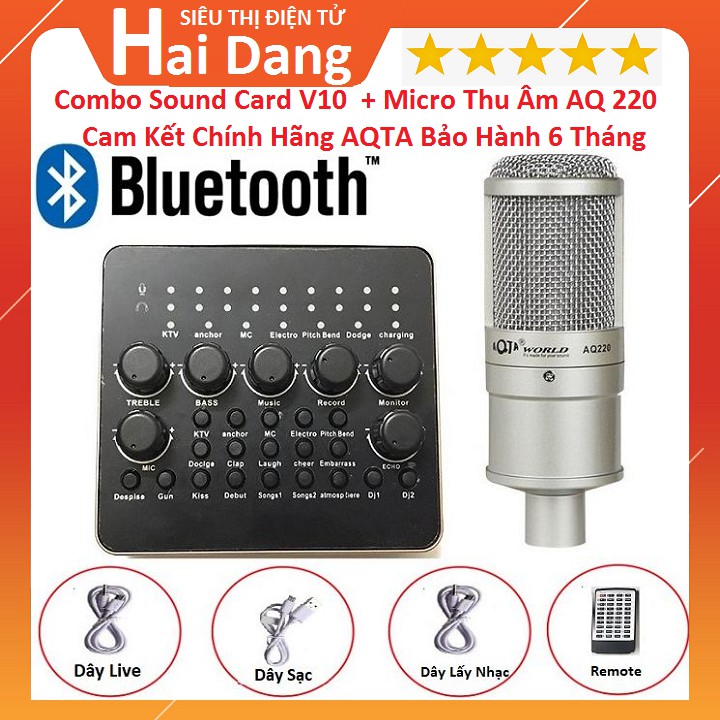 Combo Sound Card V10 Bluetooth + Micro Thu Âm AQ 220 Chính Hãng AQTA Bộ Hay Nhất Hiện Nay Bảo Hành 6 Tháng