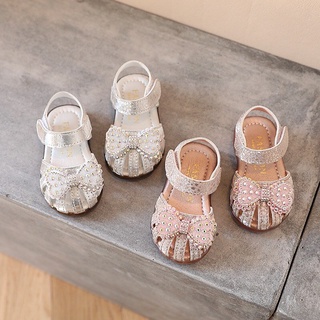 Sandal bé gái - dép rọ tập đi cho bé gái da mềm nơ đính hạt A106