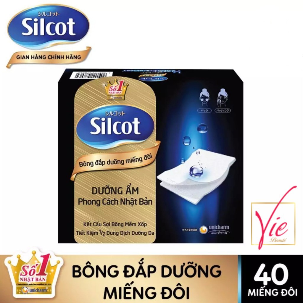 Silcot miếng đôi 40 miếng - Bông đắp lotion dưỡng, tẩy trang Silcot 40 miếng (đôi)/hộp