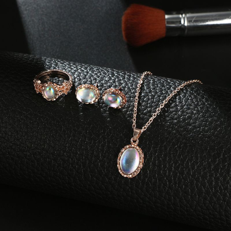 Set dây chuyền và bông tai đính đá thạch anh tím hình trái lê