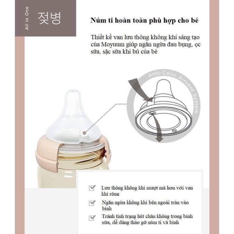 Núm ti bình sữa moyuum đủ size 1/2/3/4, chính hãng chuẩn Hàn Quốc, có bán tách lẻ