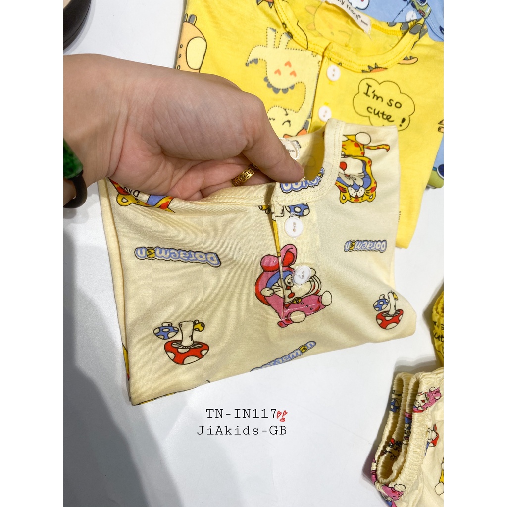 Bộ Cộc Tay THUN LẠNH MINKY MOM In Hình Toàn Thân Nút Giữa Cổ Trụ Cho Bé TN-IN117