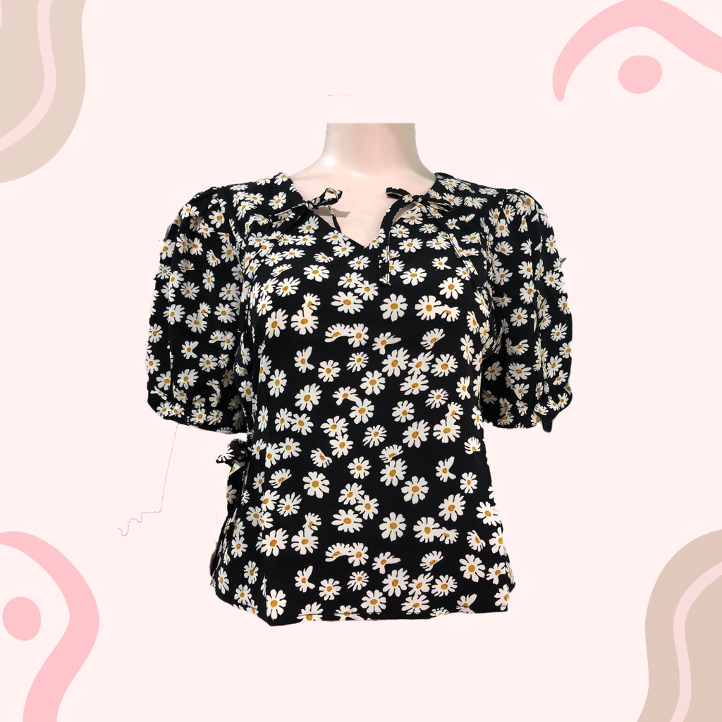 Áo Trung Niên Cho Mẹ Kiểu 2 Nơ Cao Cấp mùa hè họa tiết Hoa Cúc