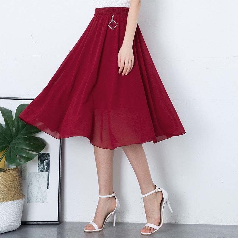 Chân Váy Xòe Lưng Thun Màu Trơn Thời Trang Cho Nữ