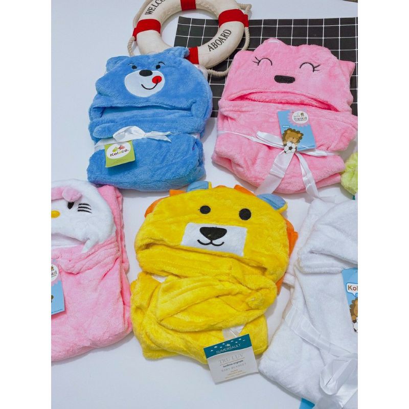 Chăn ủ bé sơ sinh mùa đông có mũ hình thú siêu ấm