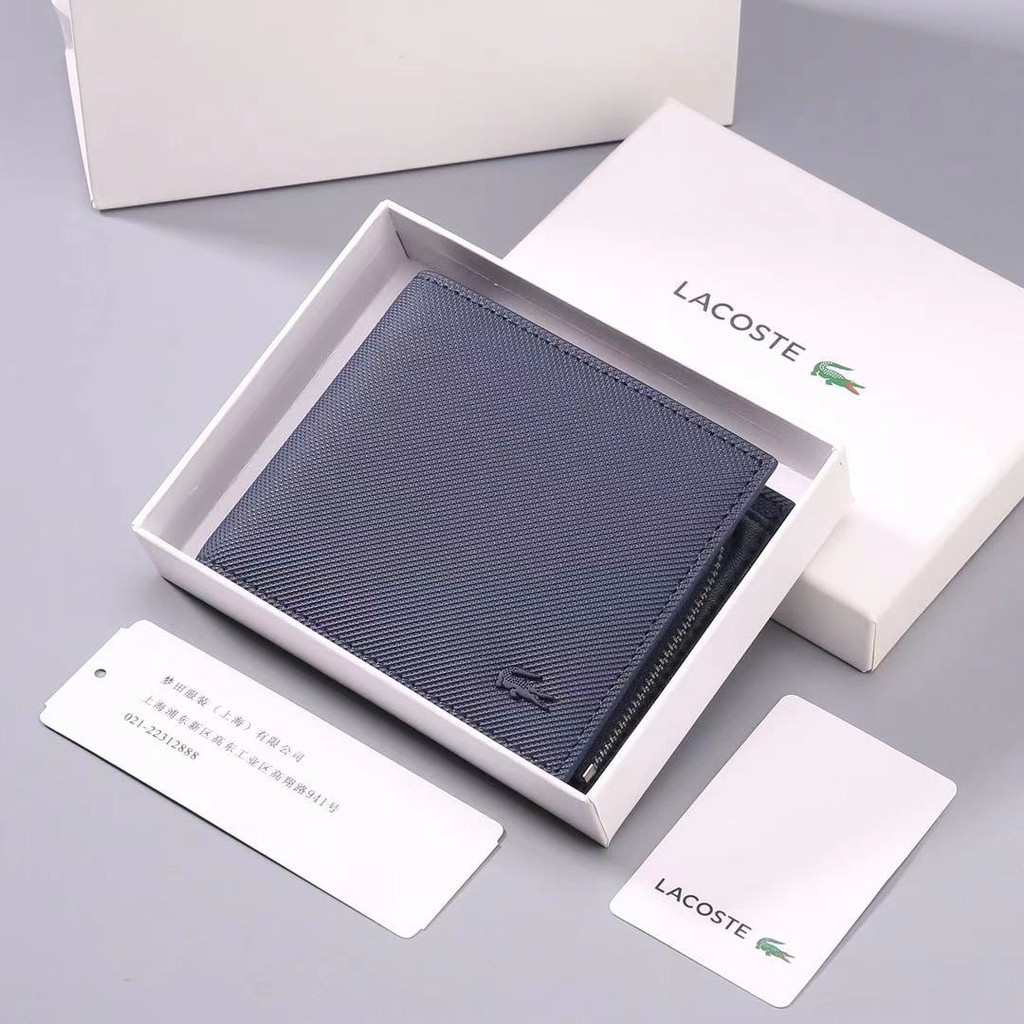 Ví Da Lacoste Dáng Ngắn Gập Đôi Thời Trang Cho Nam Nữ
