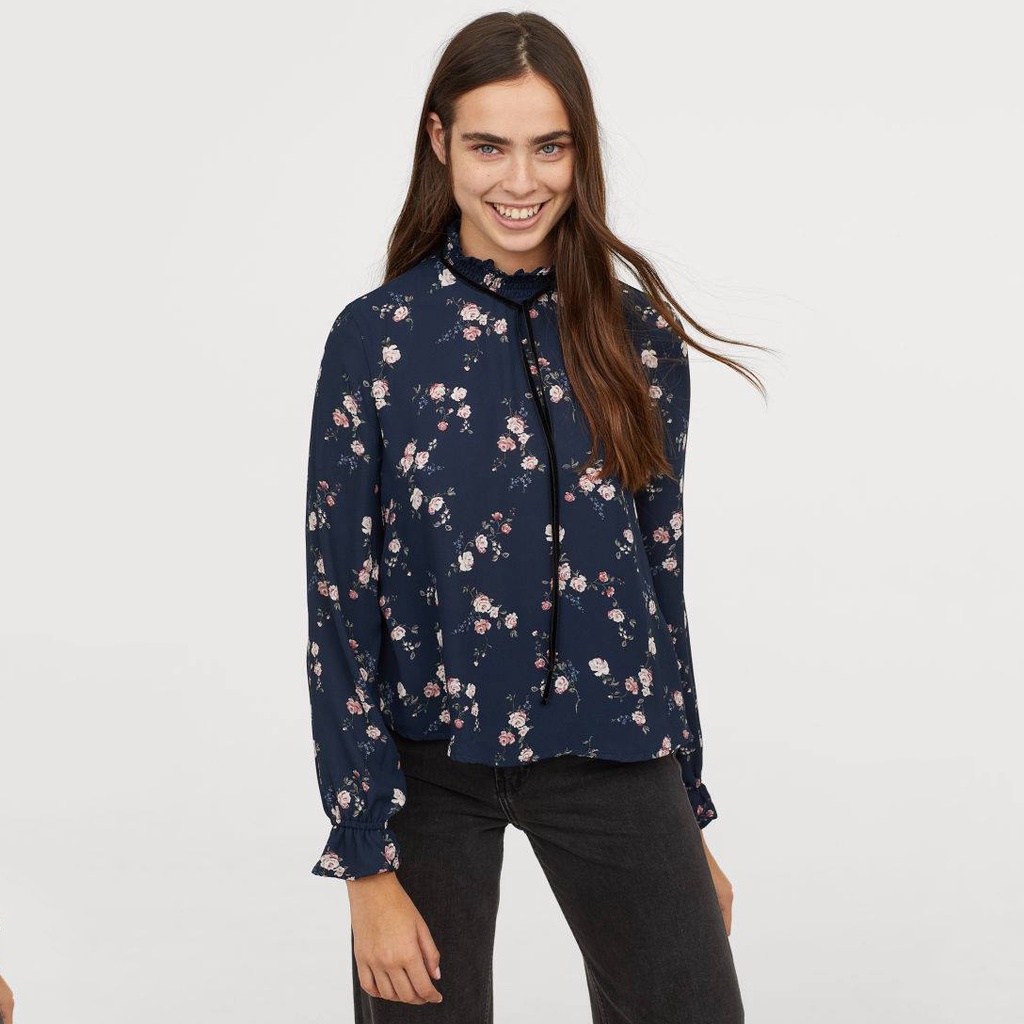 Áo kiểu nữ H&M, vải lụa hoa nhẹ nhàng thanh lịch