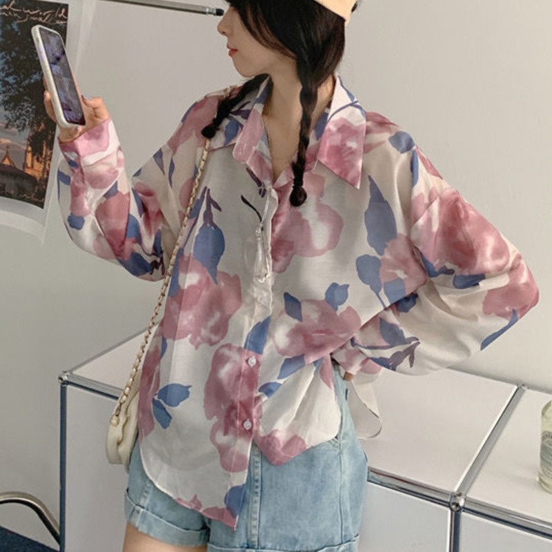 Áo Sơ Mi Hoa Cổ Điển Phiên Bản Hàn Quốc 198524 Áo Sơ Mi Dáng Rộng Kiểu Hồng Kông Dễ Phối Đồ