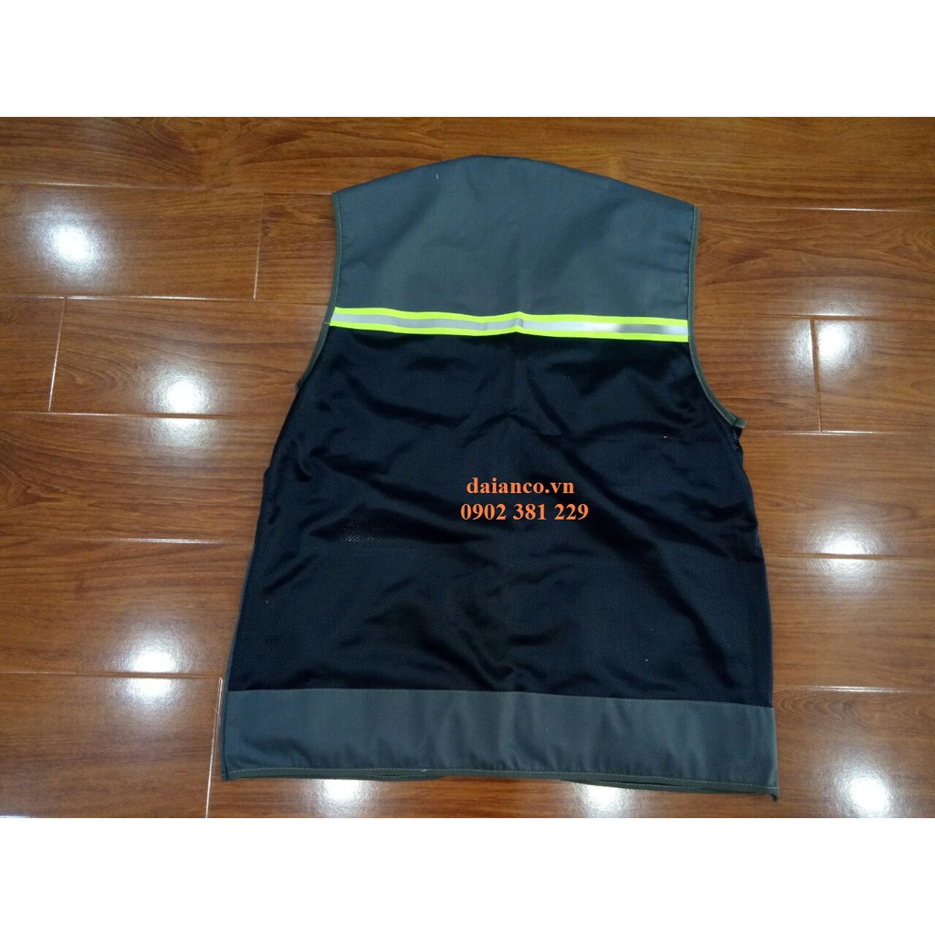 Áo ghi lê kỹ sư phản quang xanh phối lưới màu xanh than 1 kéo 4 túi hộp