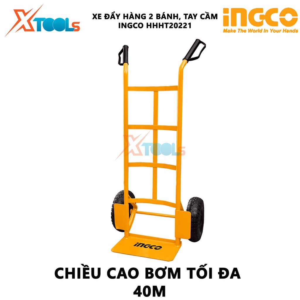 Xe đẩy hàng 2 bánh INGCO HHHT20221 | xe kéo hàng cầm tay khả năng tải 150kg, độ dày tấm thép 3.5mm, độ dày khung ống 1.2