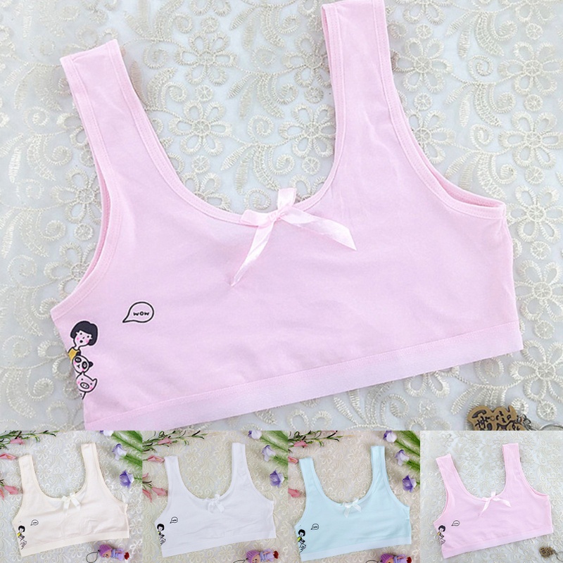 Áo Ngực Cotton Thoáng Khí Đính Nơ Họa Tiết Hoạt Hình Dễ Thương Thời Trang Mùa Hè Cho Bạn Gái