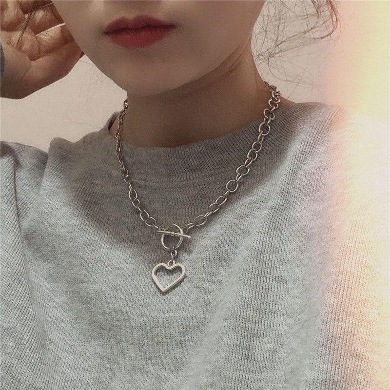 Vòng cổ dây chuyền nữ xinh xắn màu bạc và vàng hình trái tim hàn quốc