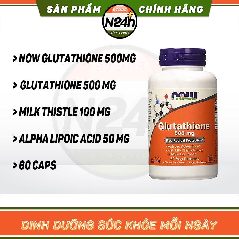 Now Glutathione 500mg Viên Uông Trắng Da Đẹp Da Trê Hóa Da và Chống Oxy Hóa Giúp Da Trẻ Khỏe Now Glutathion 60 viên.