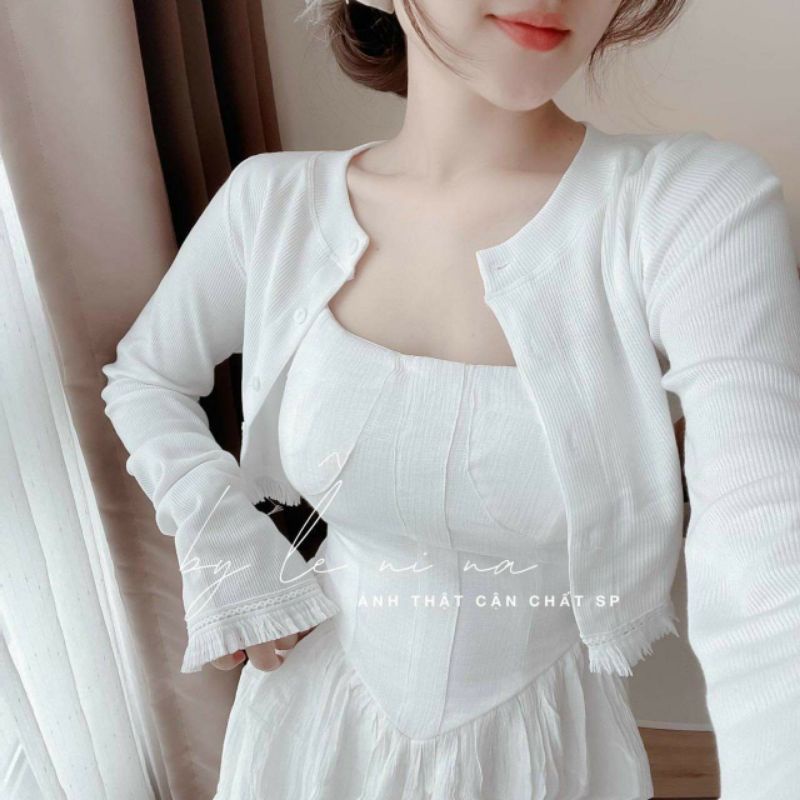 Set đầm 2s trắng cup ngực kèm khoác S616