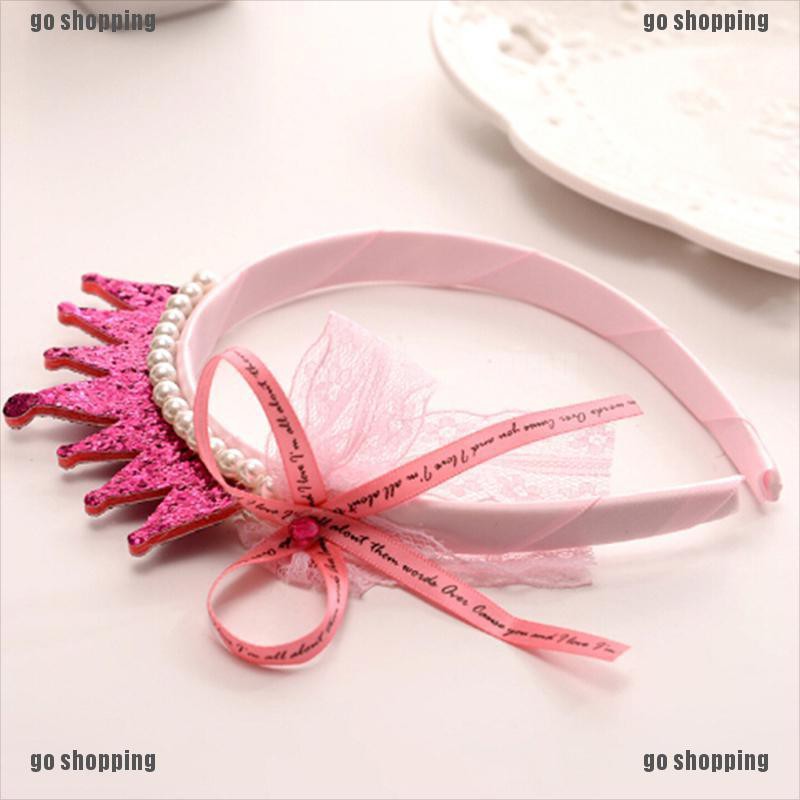 {go shopping}Girls Hair Bands Pearls Resin Lace Bow Ribbon Crown Princess Kids Accessories