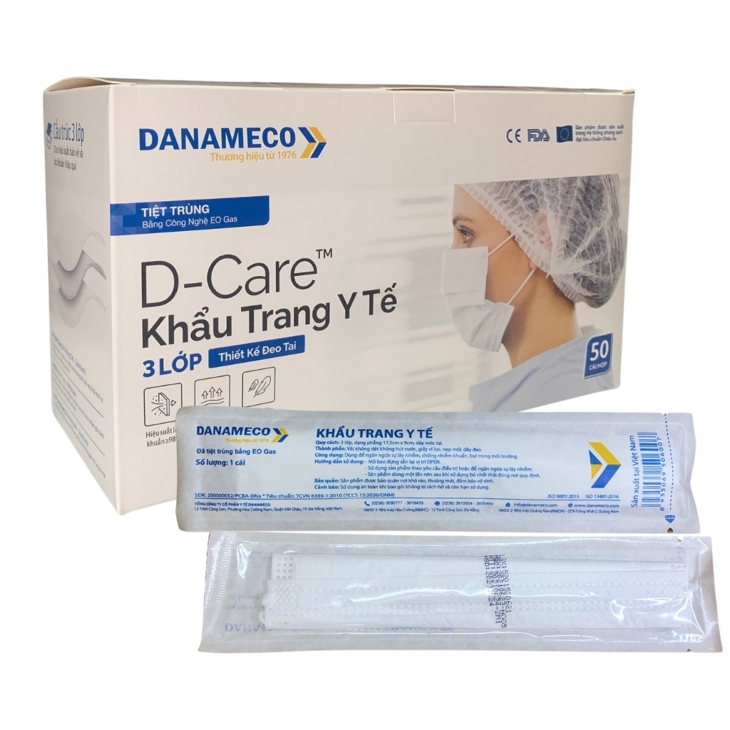 KHẨU TRANG Y TẾ TIỆT TRÙNG TỪNG CHIẾC DANAMECO (3 lớp kháng khuẩn) H2C