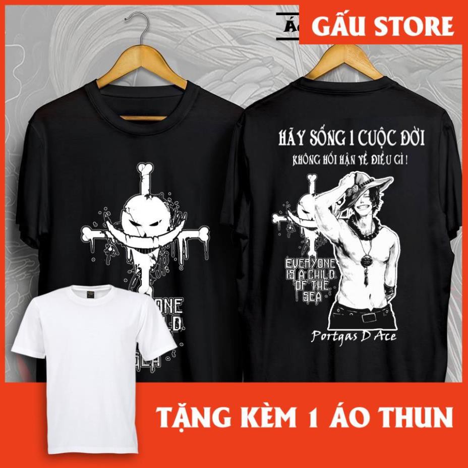 ⚡️SALE SỐC⚡️Áo Thun In Hình Portgas D. Ace Đen Cực Đẹp "Hãy sống một cuộc đời không hối hận về điều gì" - One Piece
