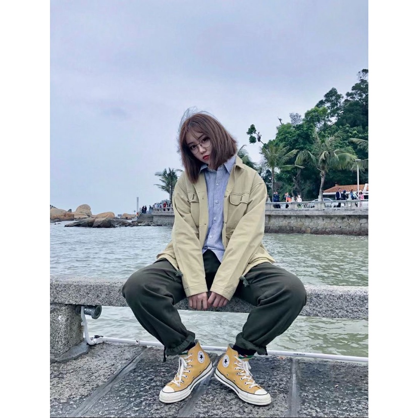 SAMSUNG Giày Thể Thao Canvas Cổ Thấp Màu Vàng Kem Phong Cách 1970s Cho Nam Nữ