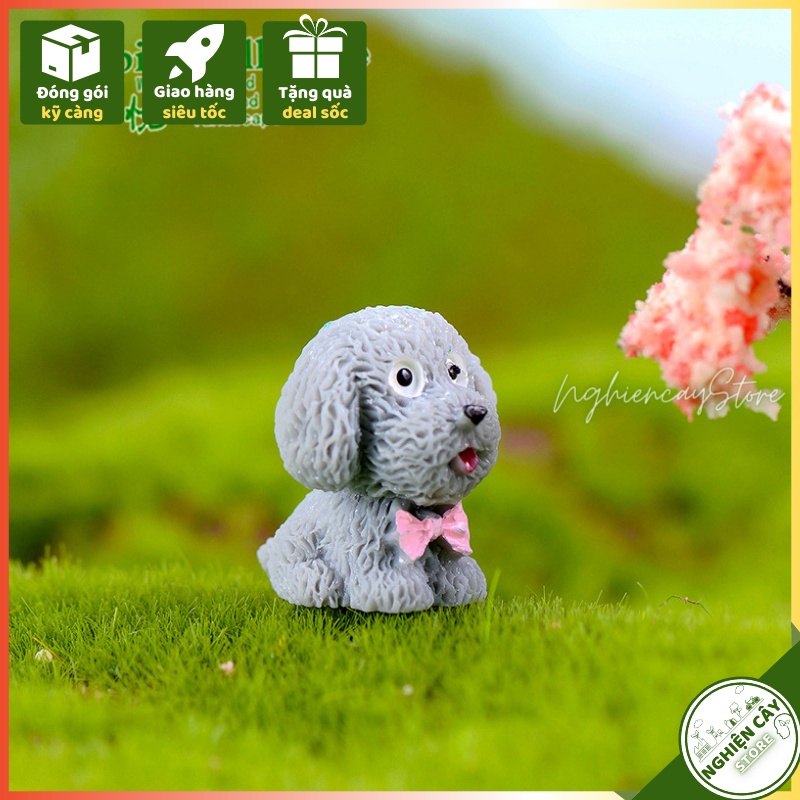 Phụ kiện Chú chó poodle trang trí tiểu cảnh, cây cảnh, sen đá