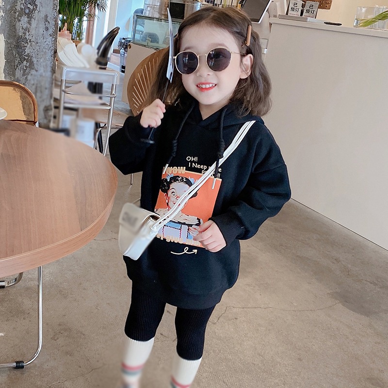 Áo hoodie dáng rộng họa tiết hoạt hình phong cách Hàn Quốc cho bé gái