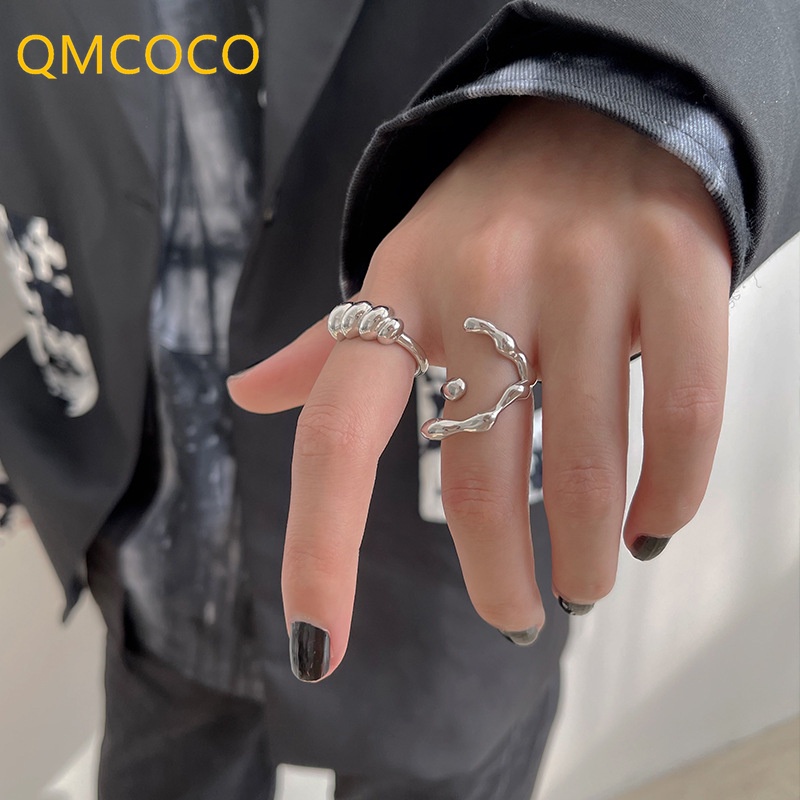 Nhẫn Màu Bạc QMCOCO Xoắn Kiểu Punk Thanh Lịch Sáng Tạo Thời Trang Cho Nữ