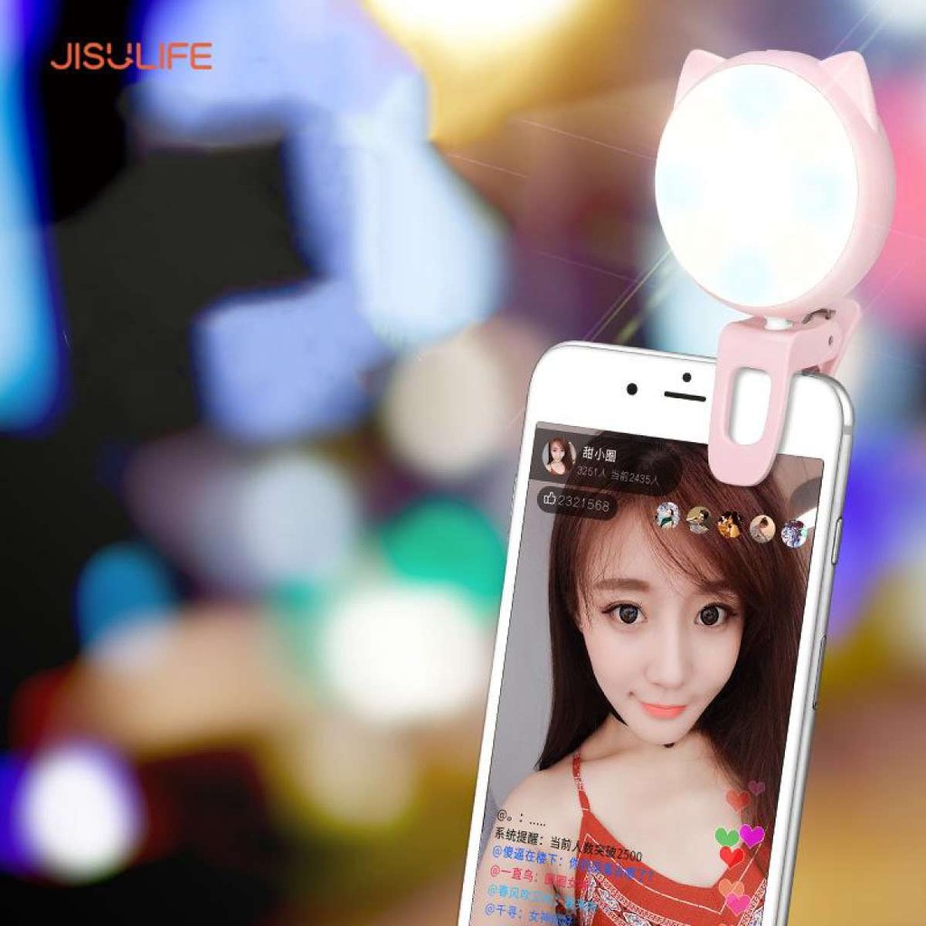 Đèn LED Selfie trợ sáng kẹp điện thoại 3 cấp độ - Tạo hiệu ứng chụp ảnh quay Tik Tok cực đẹp hình con mèo Jisulife BL02