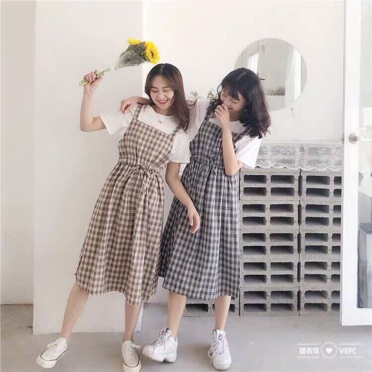 Váy yếm kẻ caro 2 dây buộc bụng hot hit | BigBuy360 - bigbuy360.vn