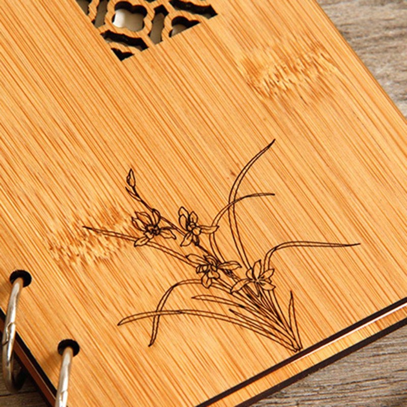 SEL Wooden Loose Leaf Blank Refillable Handmade Ledger Diary Chinese Garden Style